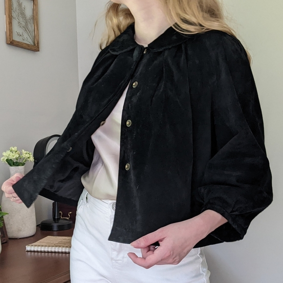 Vintage Cropped Puff Sleeve Suede Jacket - Picture 6 of 10